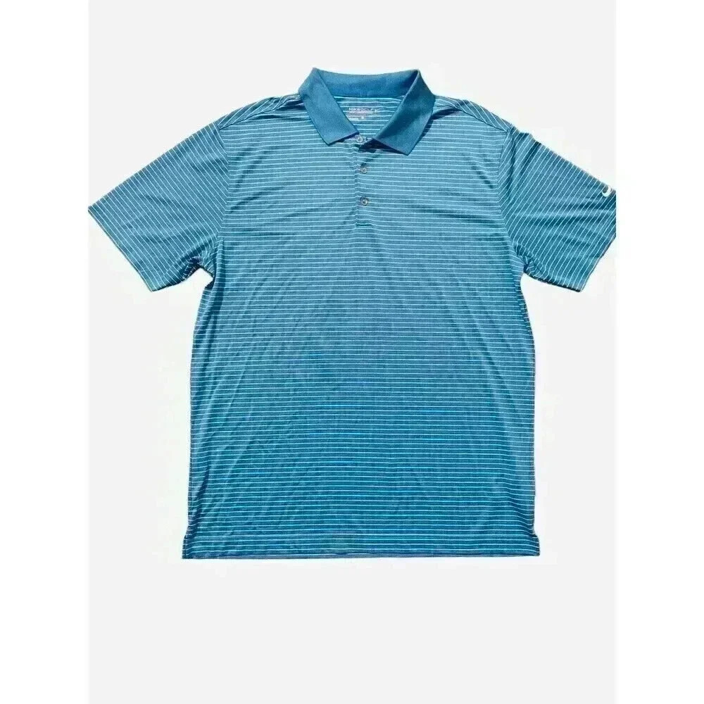 Nike Polo Mens Size Large Golf Shirt Dri Fit Blue Stripe Tennis Polo